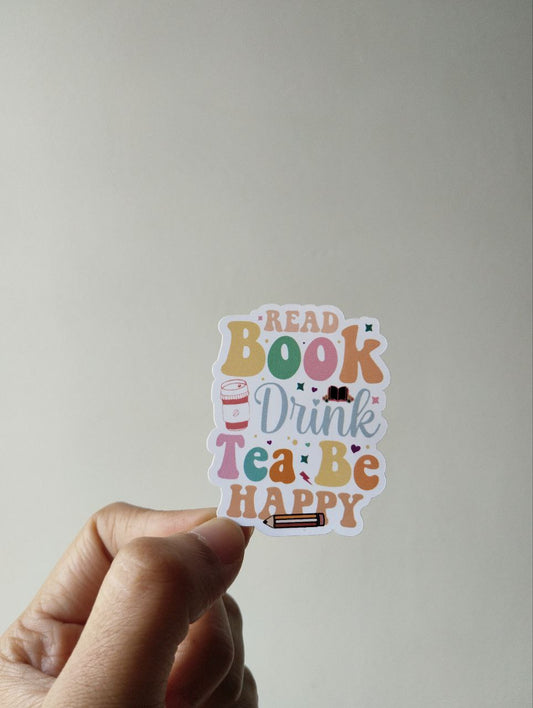 Read book drink tea be happy sticker