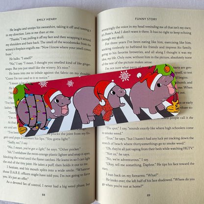 Pigmy hippo bookmark, moo deng bookmark,  Christmas bookmark