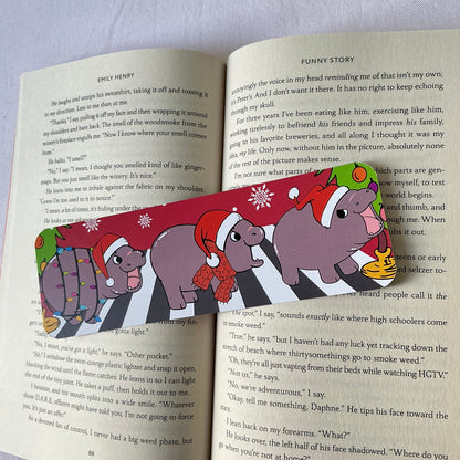 Pigmy hippo bookmark, moo deng bookmark,  Christmas bookmark