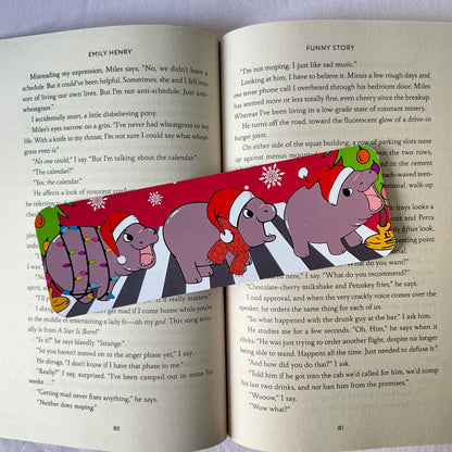 Pigmy hippo bookmark, moo deng bookmark,  Christmas bookmark