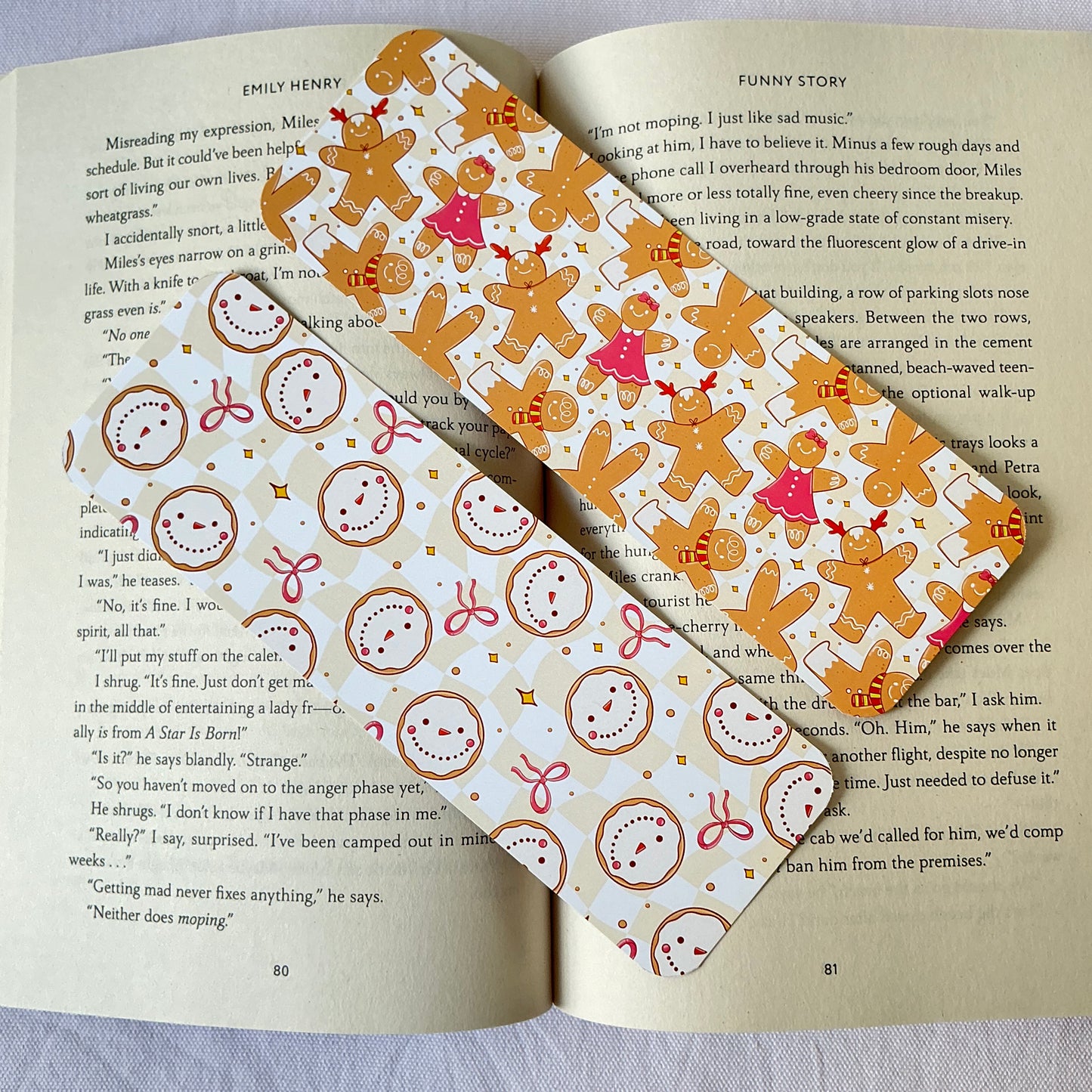 Gingerbread bookmark, snowman cookie bookmark, bow bookmark