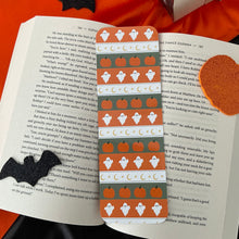 Load image into Gallery viewer, Summerween floral bookmark, Ghost and pumpkin pattern bookmark
