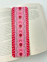 Load image into Gallery viewer, Coquette valentine pattern bookmark, Roses pattern bookmark, heart pattern bookmark
