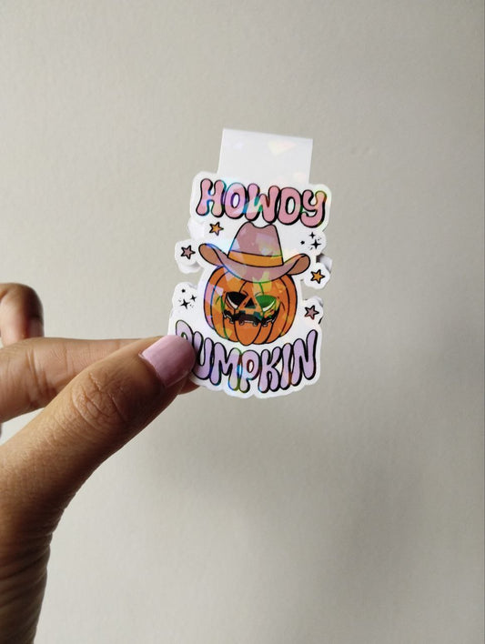 Howdy pumpkin magnetic bookmark, holographic bookmark, cowboy bookmark