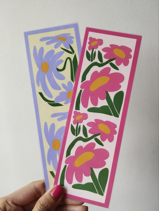 pink floral bookmark, purple floral bookmark (pack of 2)