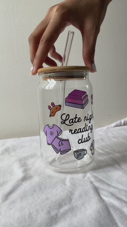 Late night reading club glass can cup