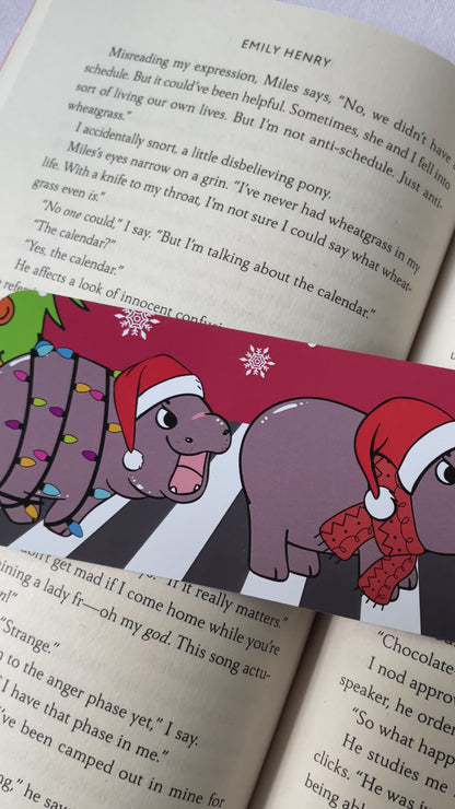 Pigmy hippo bookmark, moo deng bookmark,  Christmas bookmark